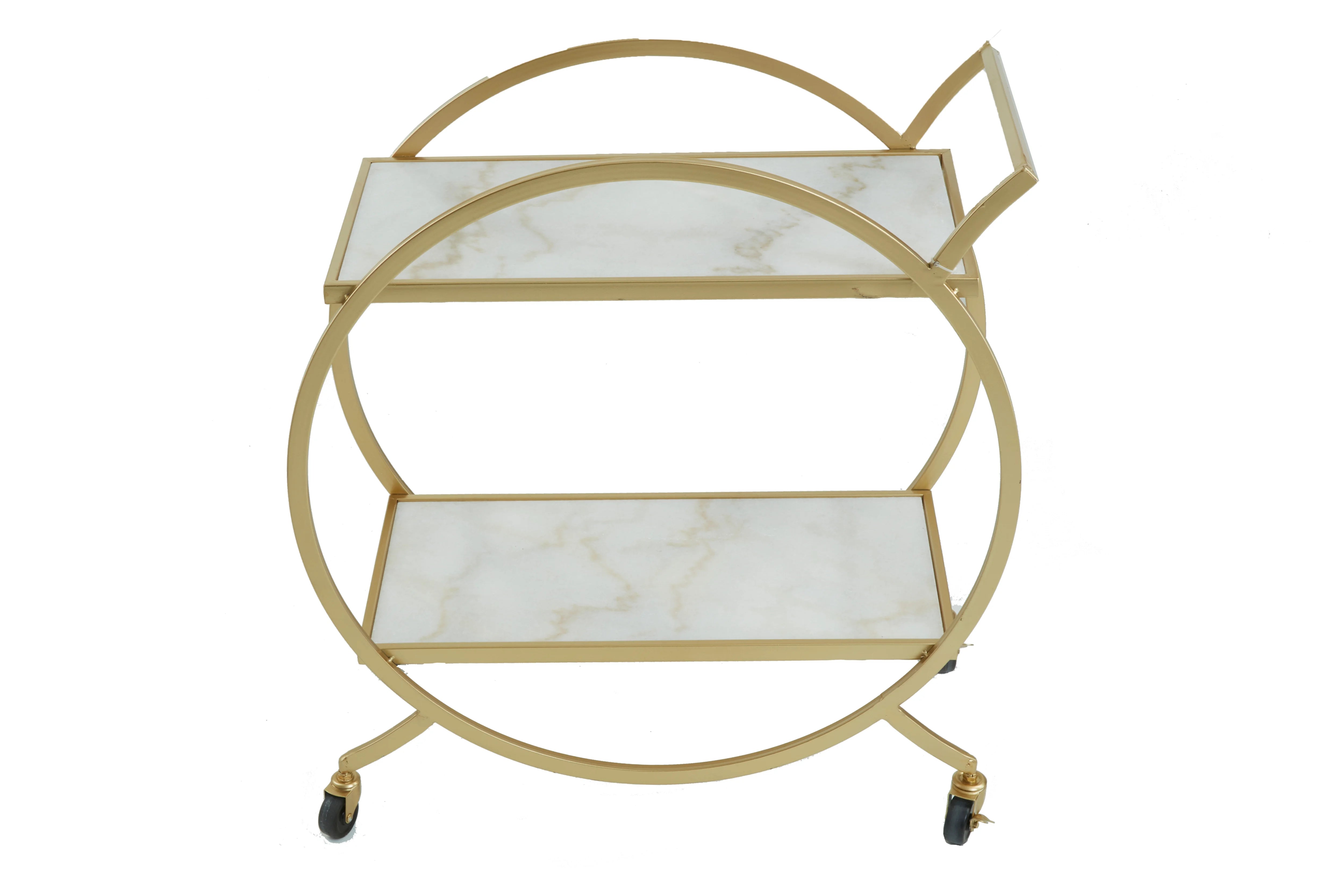 Arion Gold & White Marble 2 Tier Drinks Trolley